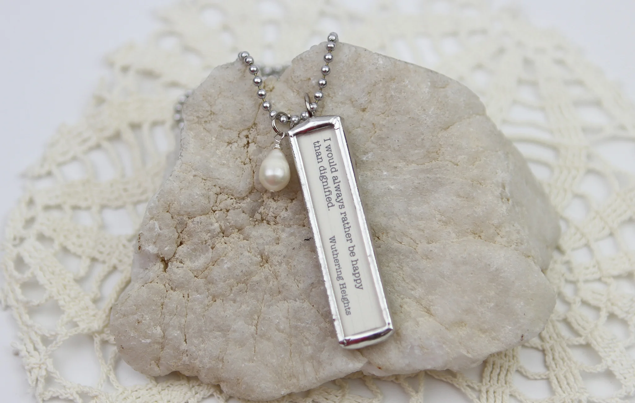 Wuthering Heights I'd Rather Be Happy Book Quote Soldered Art Jewelry Charm or Necklace - Image 2