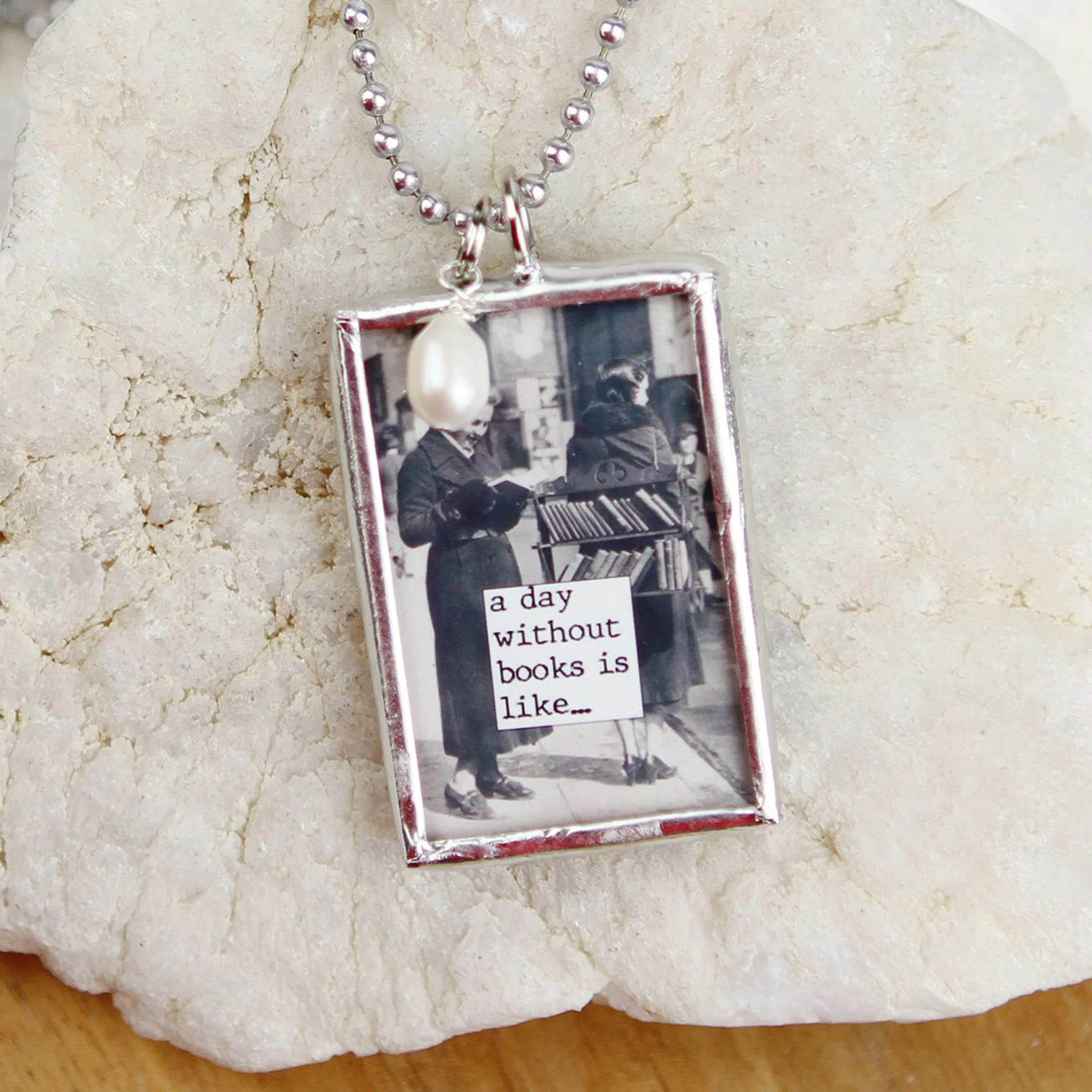 A Day Without Books Soldered Art Jewelry Charm - Image 2