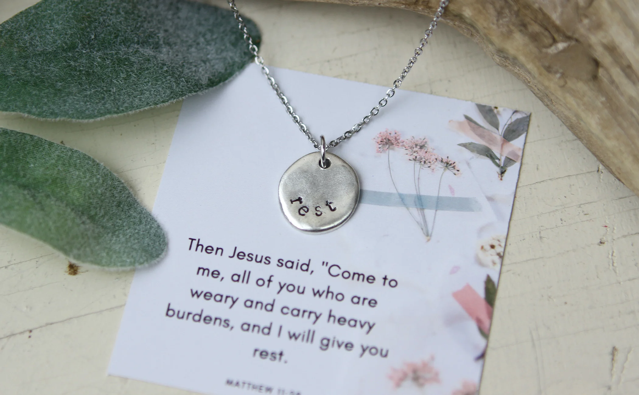 Rest Hand Stamped Scripture Necklace - Image 3