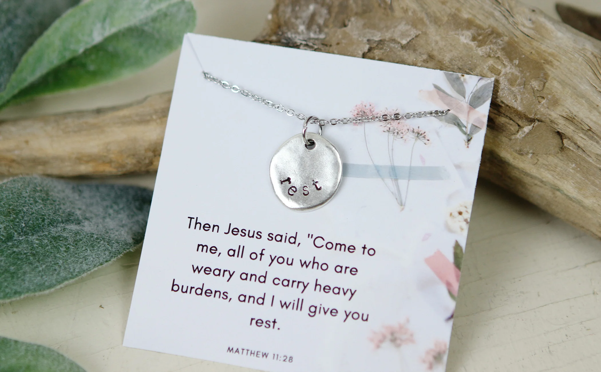 Rest Hand Stamped Scripture Necklace - Image 4