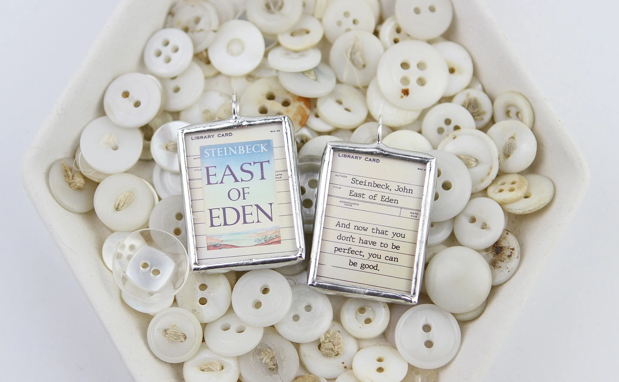 East of Eden Book Cover Quote Soldered Art Jewelry Charm or Necklace