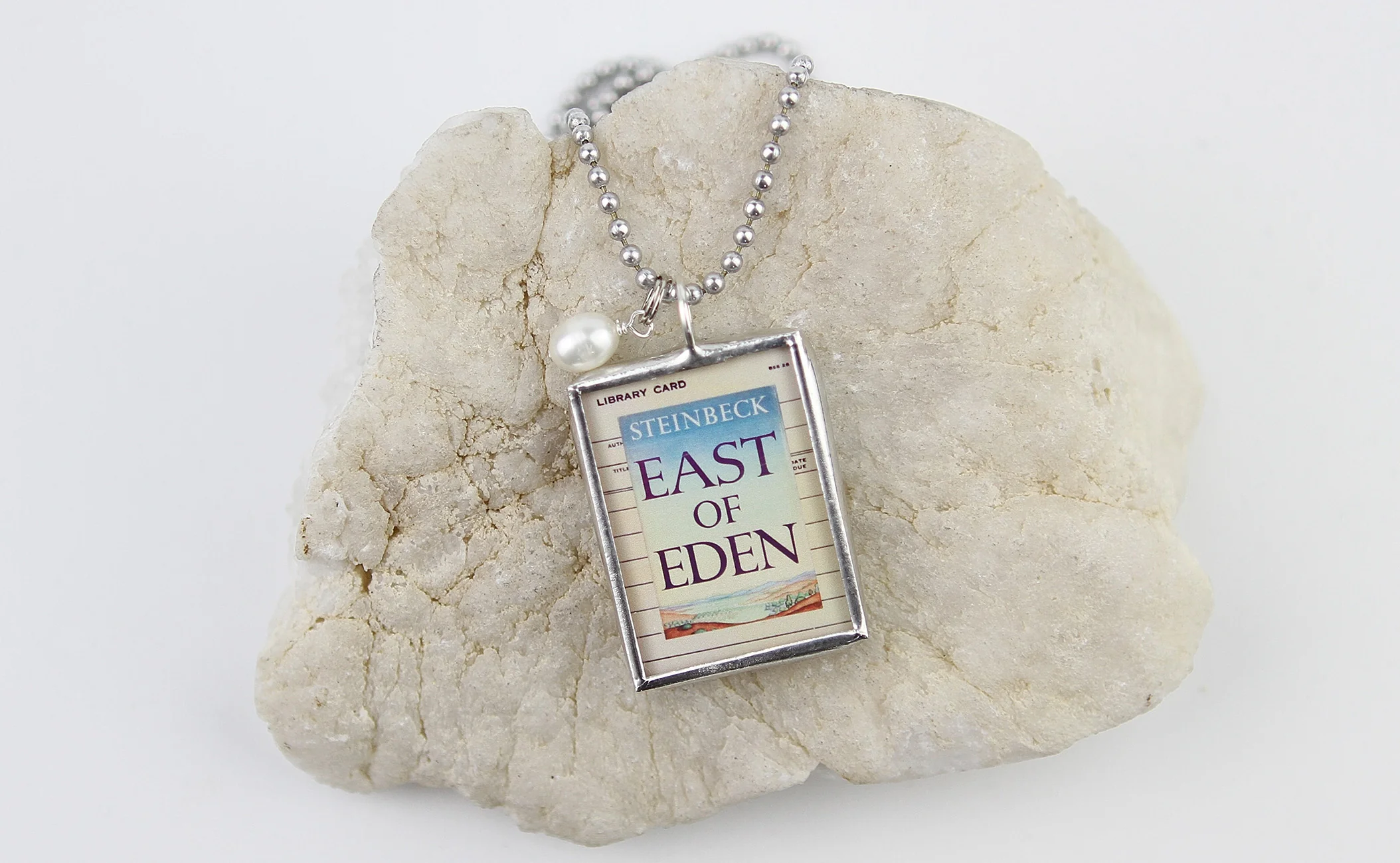 East of Eden Book Cover Quote Soldered Art Jewelry Charm or Necklace - Image 2