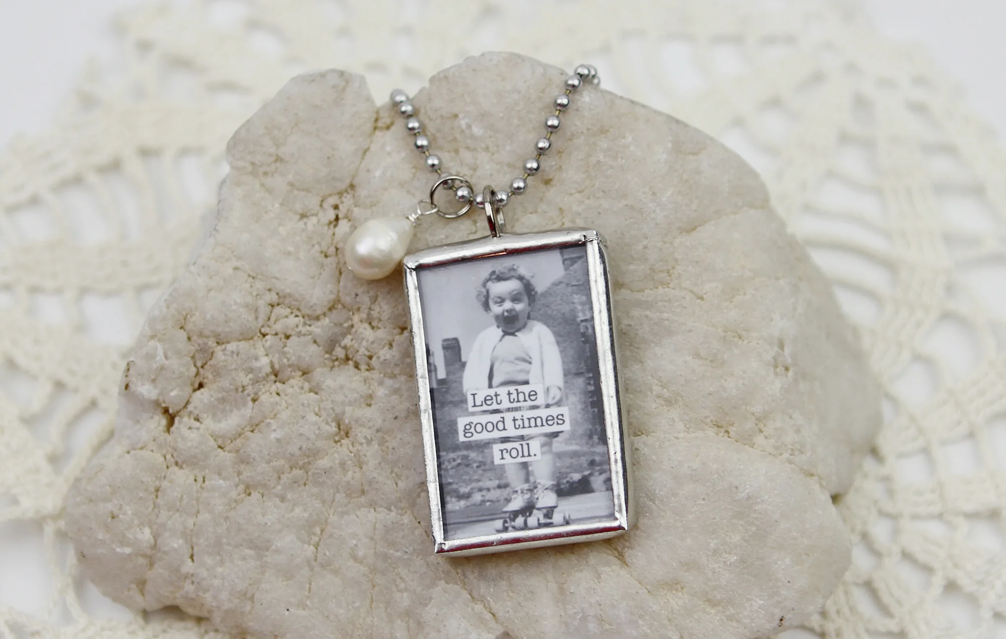 Let The Good Times Roll Soldered Art Jewelry Charm or Necklace - Image 2