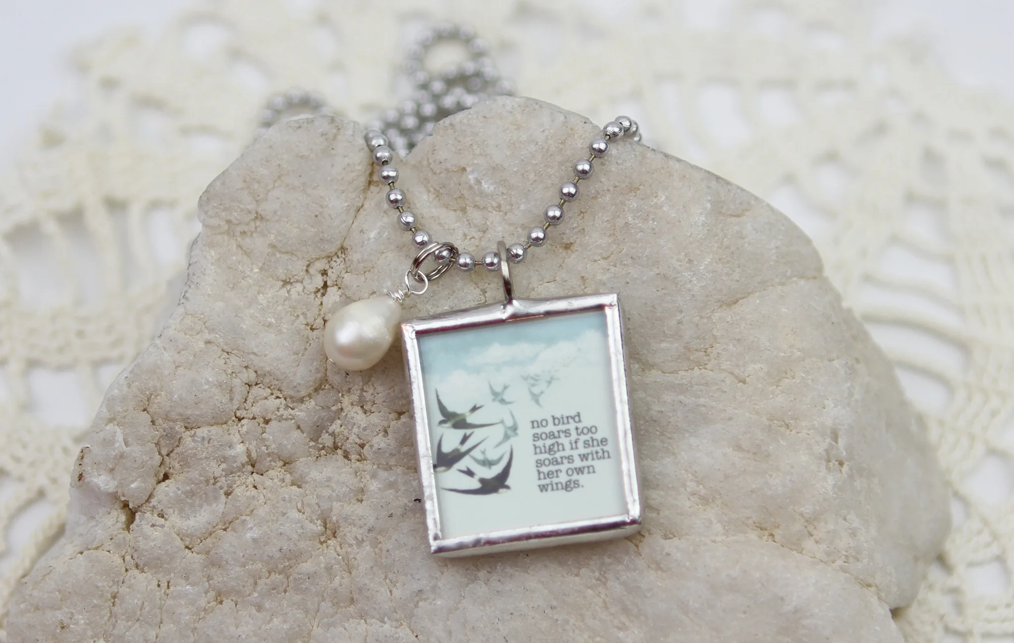 Because You're In The World Inspirational Soldered Art Jewelry Charm or Necklace - Image 2