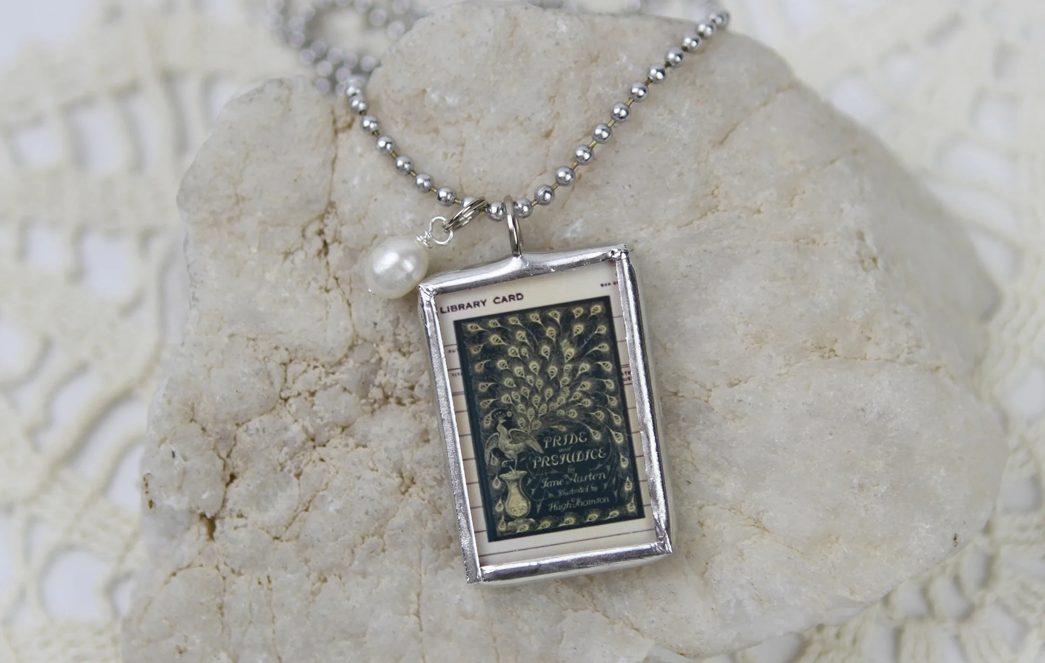Pride and Prejudice Book Cover Quote Soldered Art Jewelry Charm or Necklace - Image 2