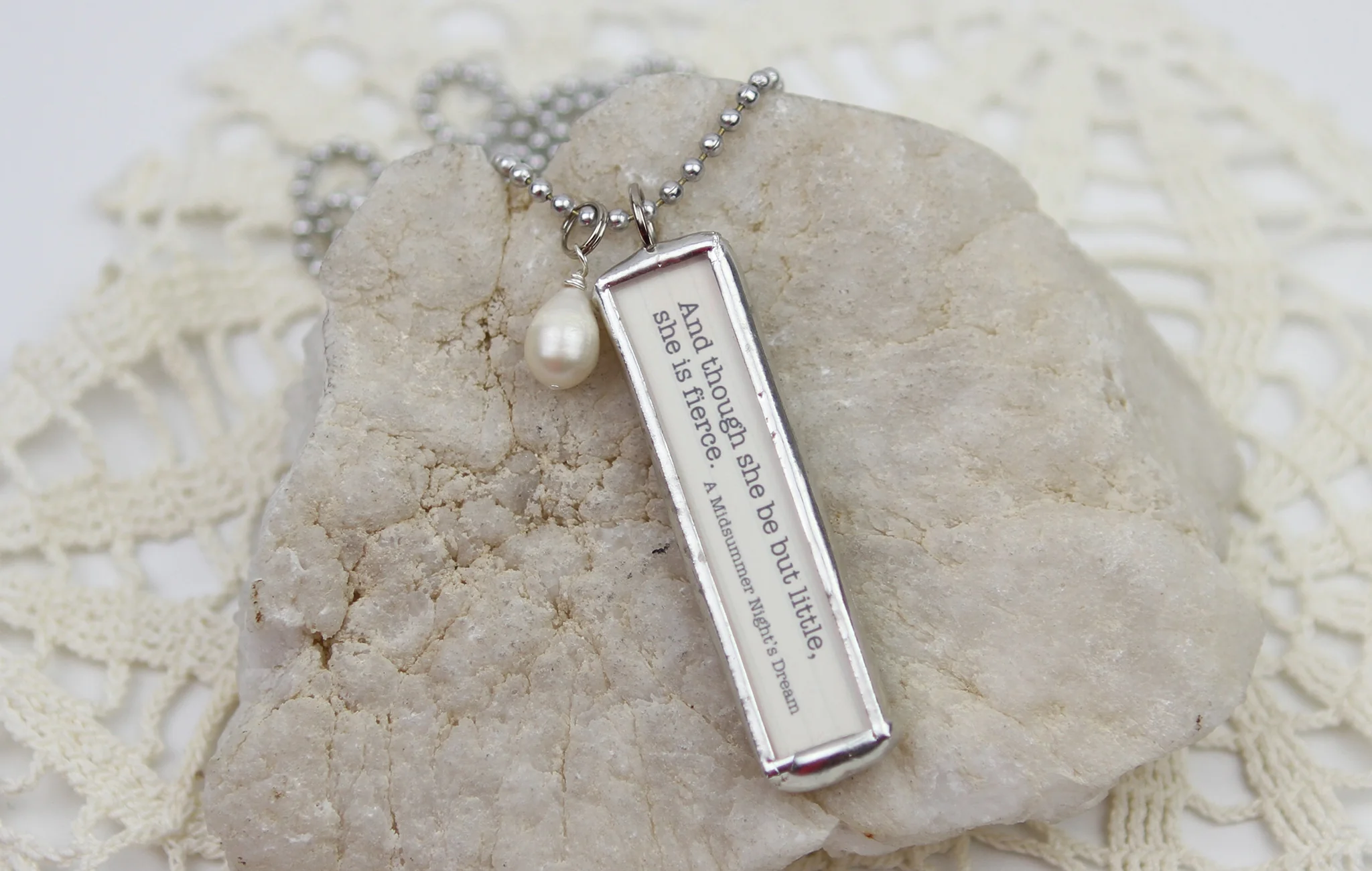 Shakespeare She Is Fierce Book Quote Soldered Art Jewelry Charm or Necklace - Image 2