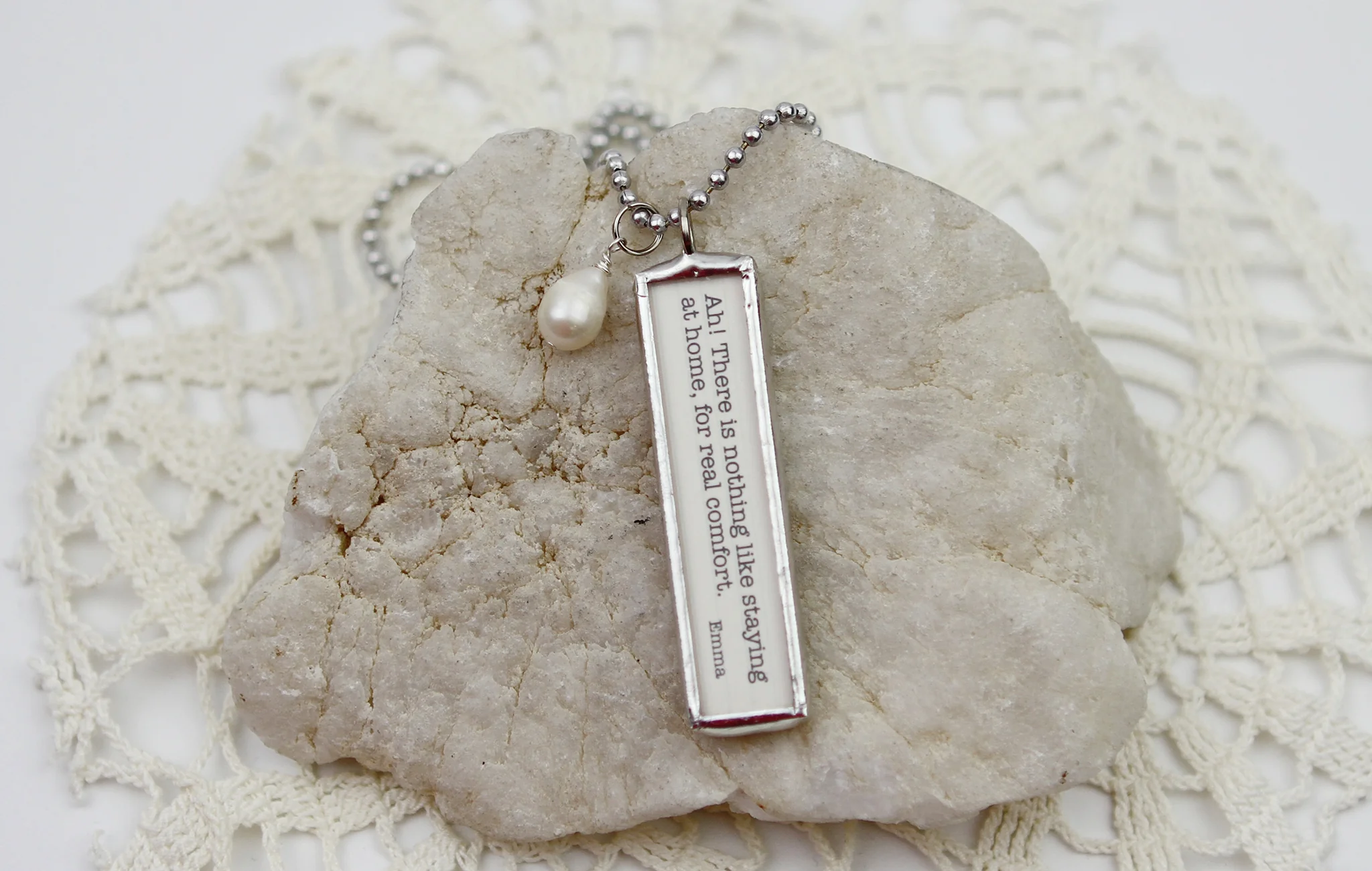 Jane Austen Staying At Home Book Quote Soldered Art Jewelry Charm or Necklace - Image 2