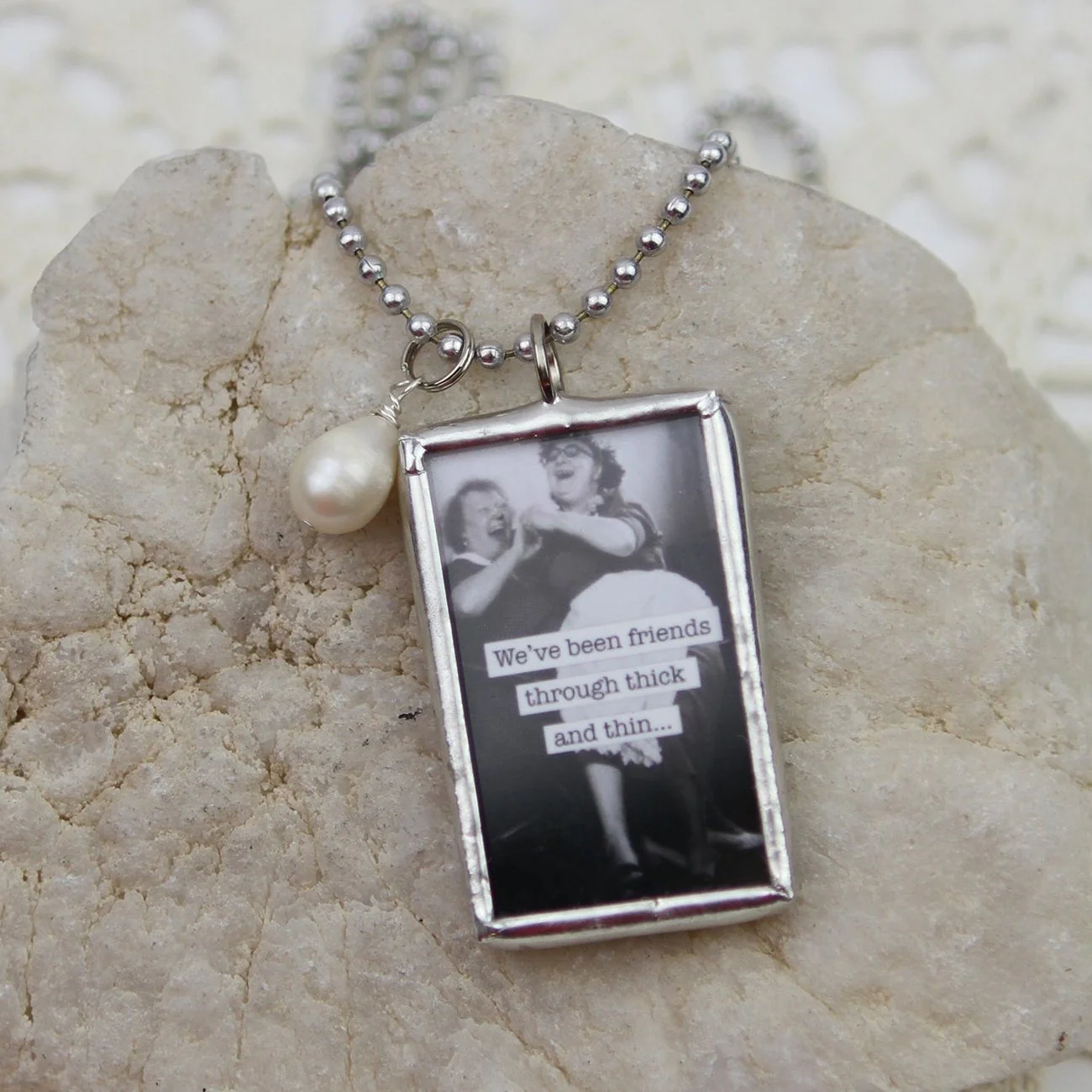 Friends Through Thick and Thin Funny Soldered Art Jewelry Charm or Necklace - Image 2