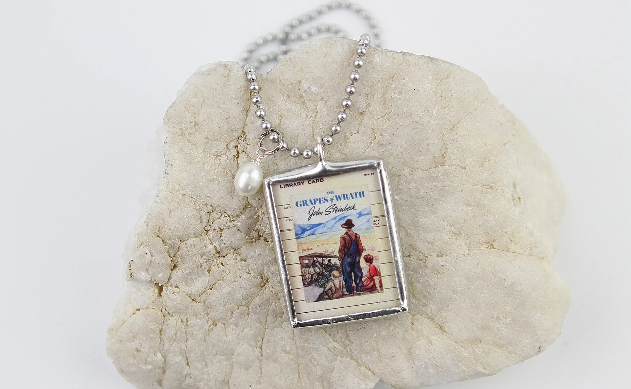 The Grapes of Wrath Book Cover Quote Soldered Art Jewelry Charm or Necklace - Image 2