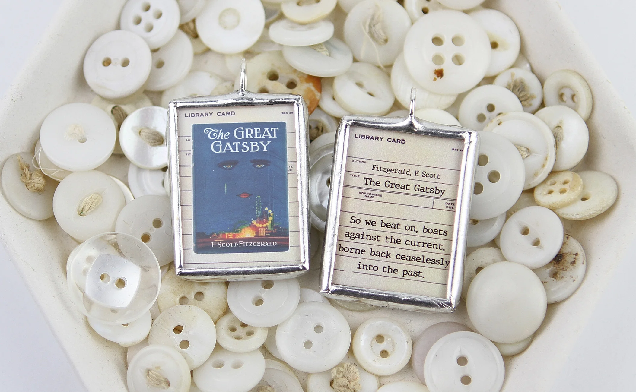 The Great Gatsby Book Cover Quote Soldered Art Jewelry Charm or Necklace