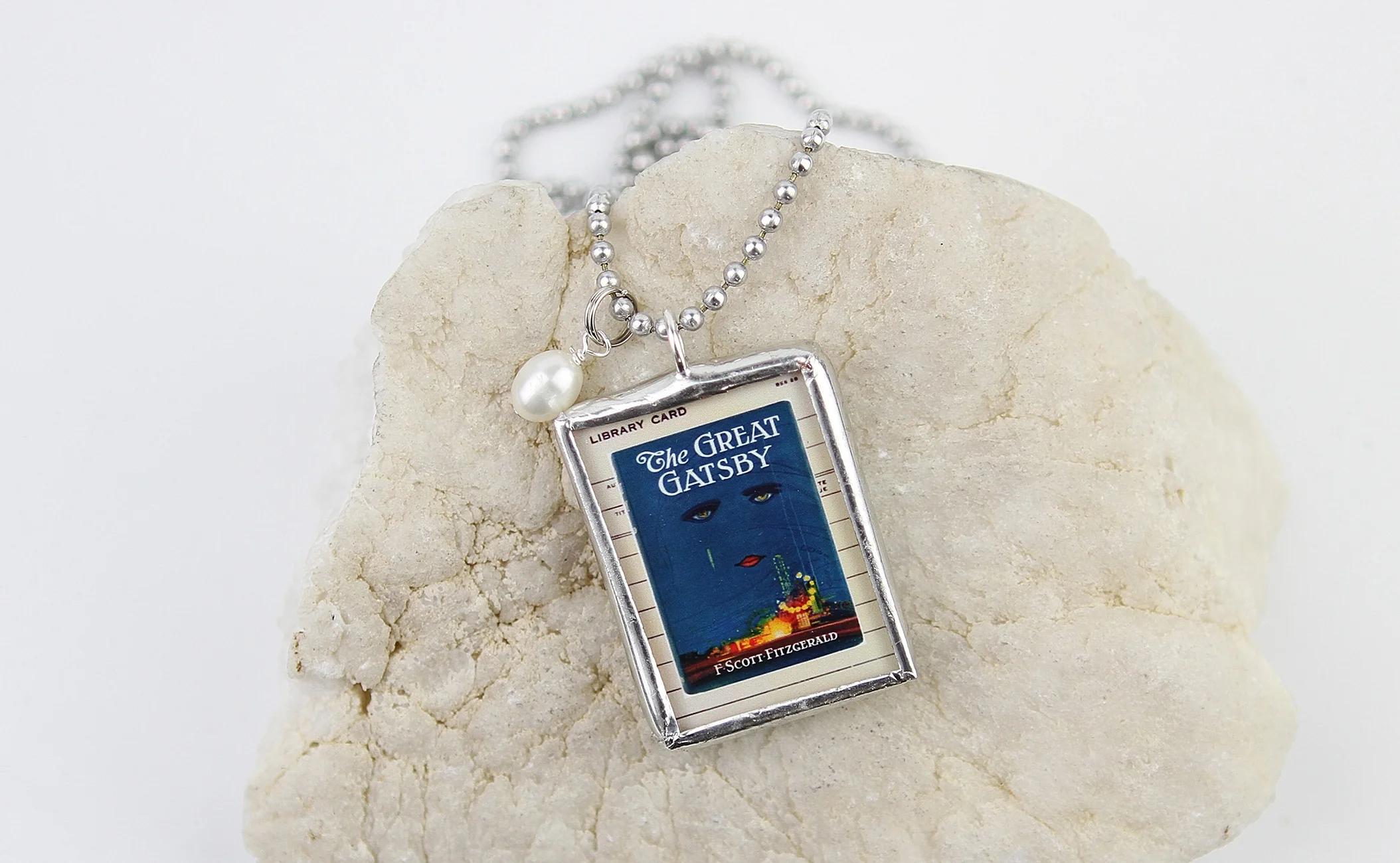 The Great Gatsby Book Cover Quote Soldered Art Jewelry Charm or Necklace - Image 2