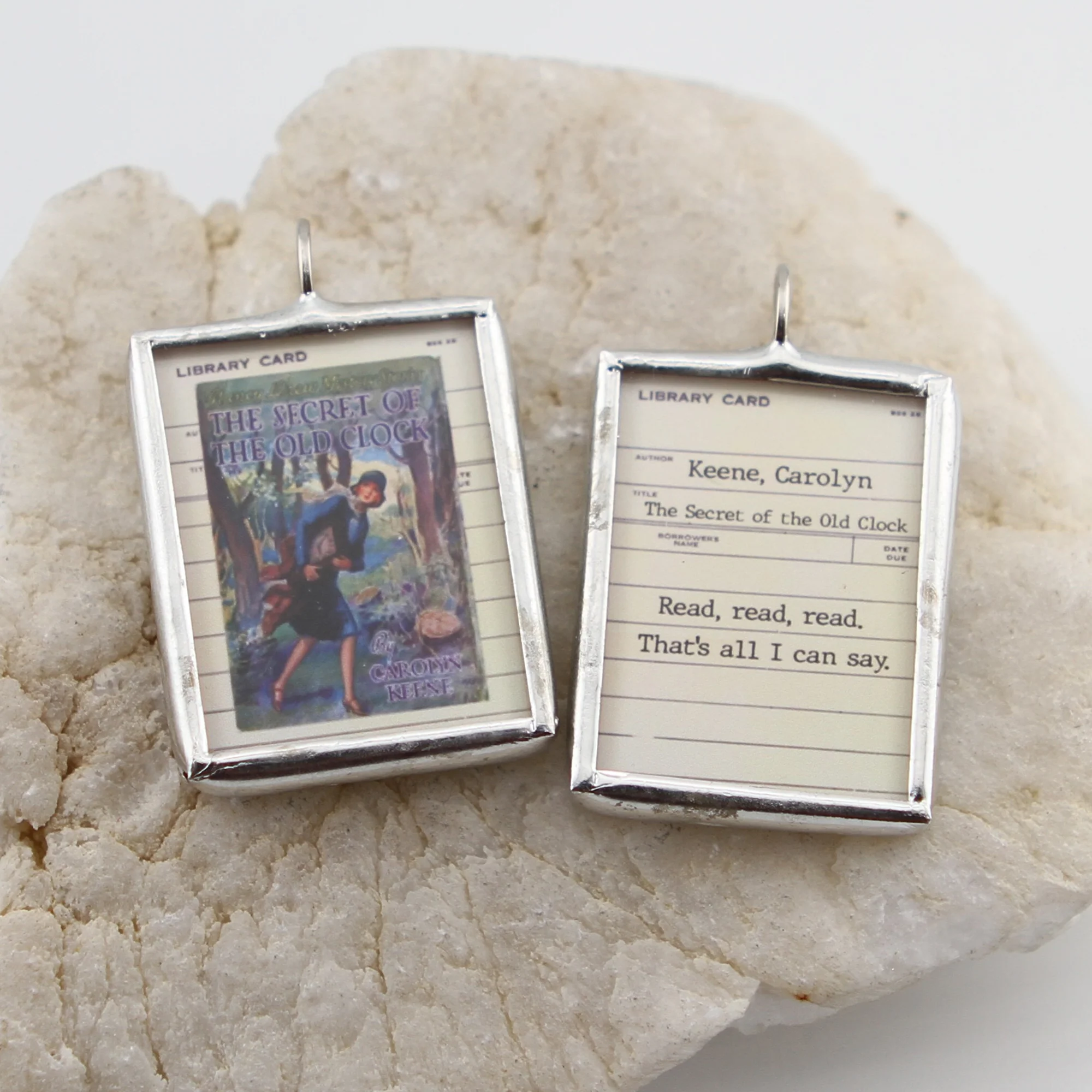Nancy Drew Secret of the Old Clock Book Cover Soldered Art Jewelry Charm or Necklace