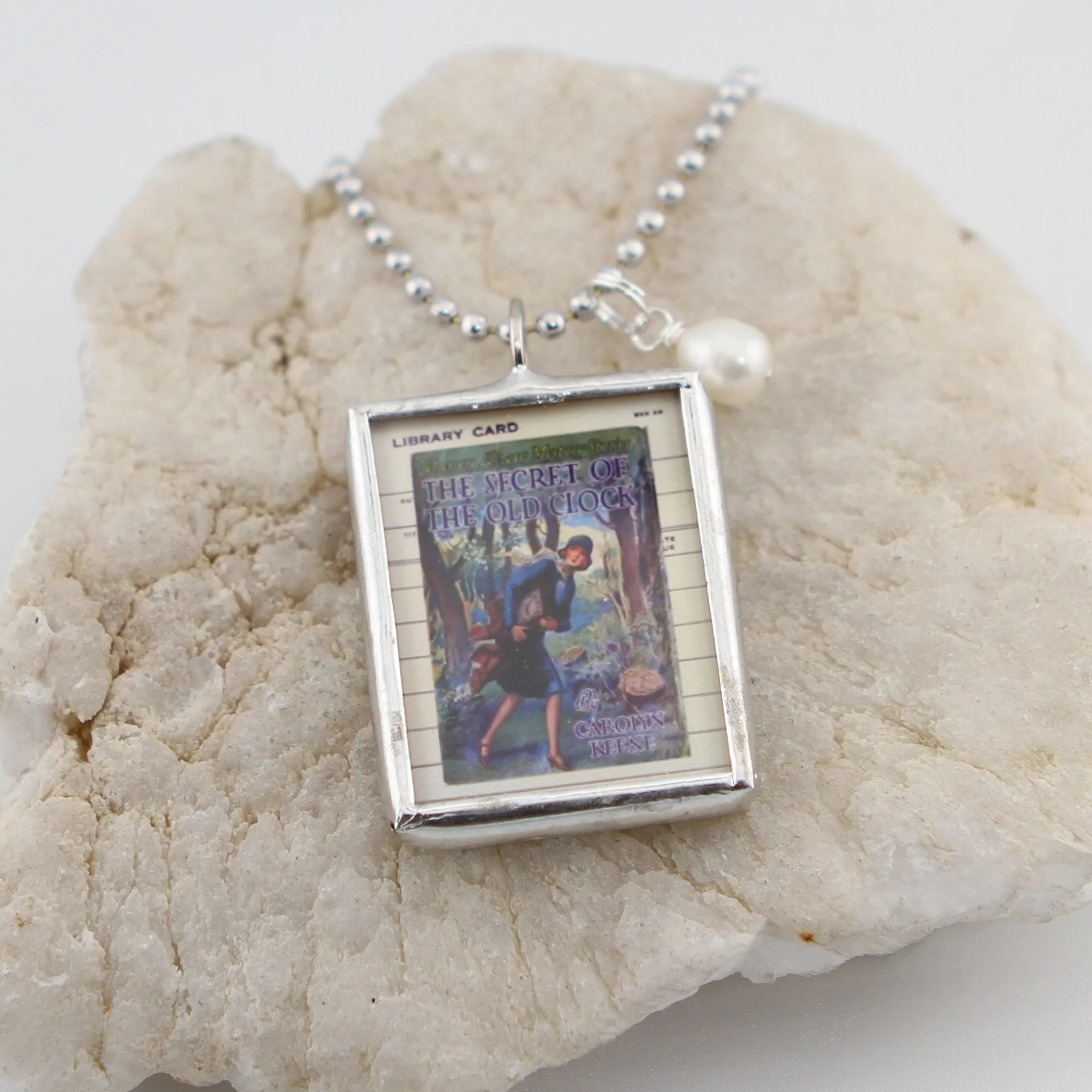 Nancy Drew Secret of the Old Clock Book Cover Soldered Art Jewelry Charm or Necklace - Image 2