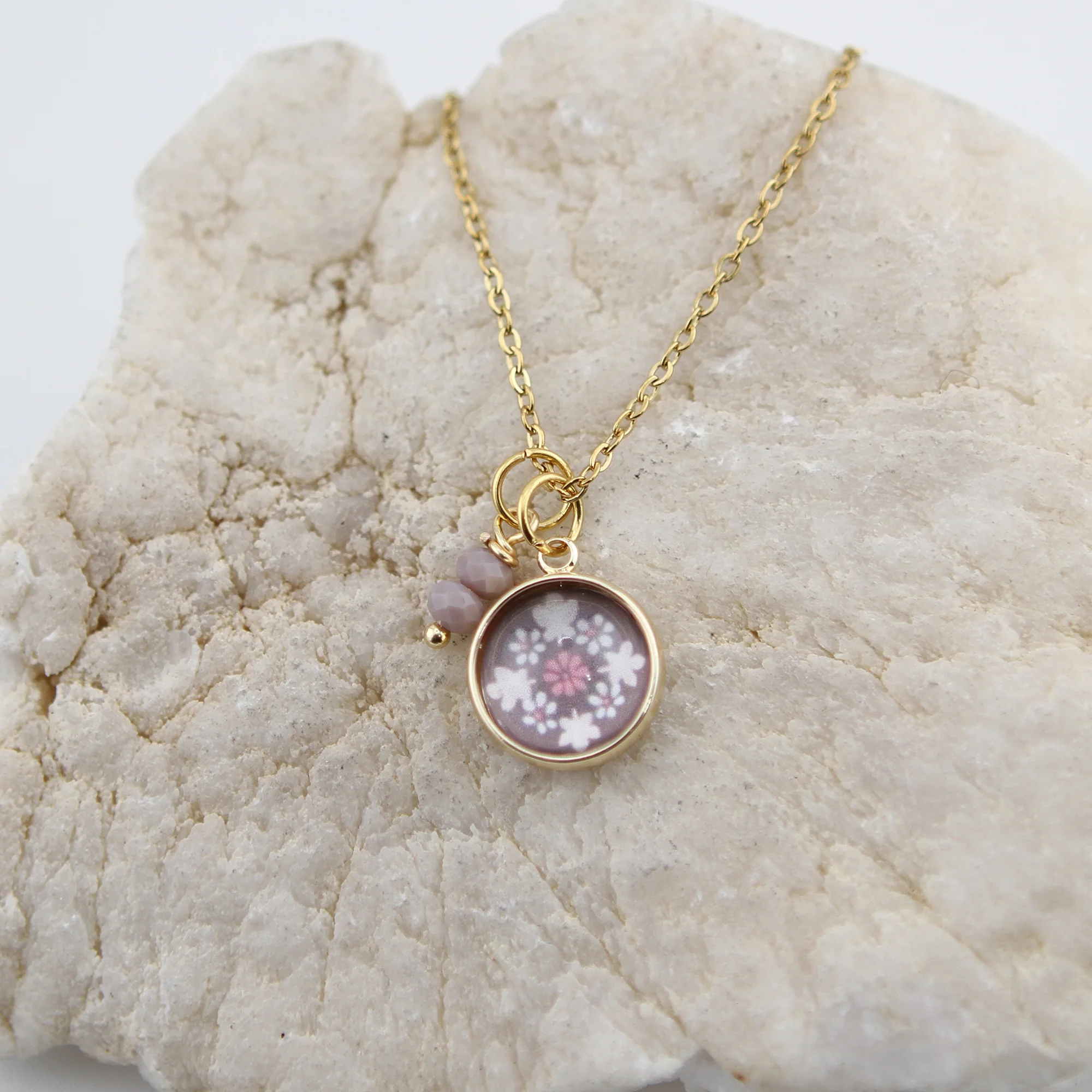 Vintage Wallpaper Brown and Pink Necklace