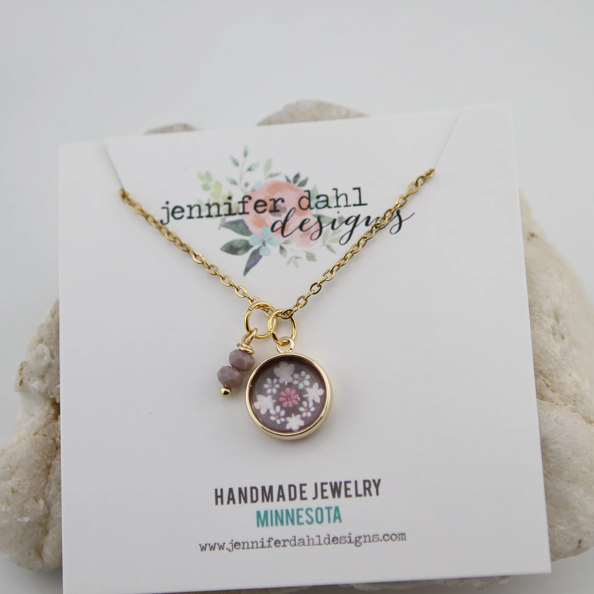 Vintage Wallpaper Brown and Pink Necklace - Image 2