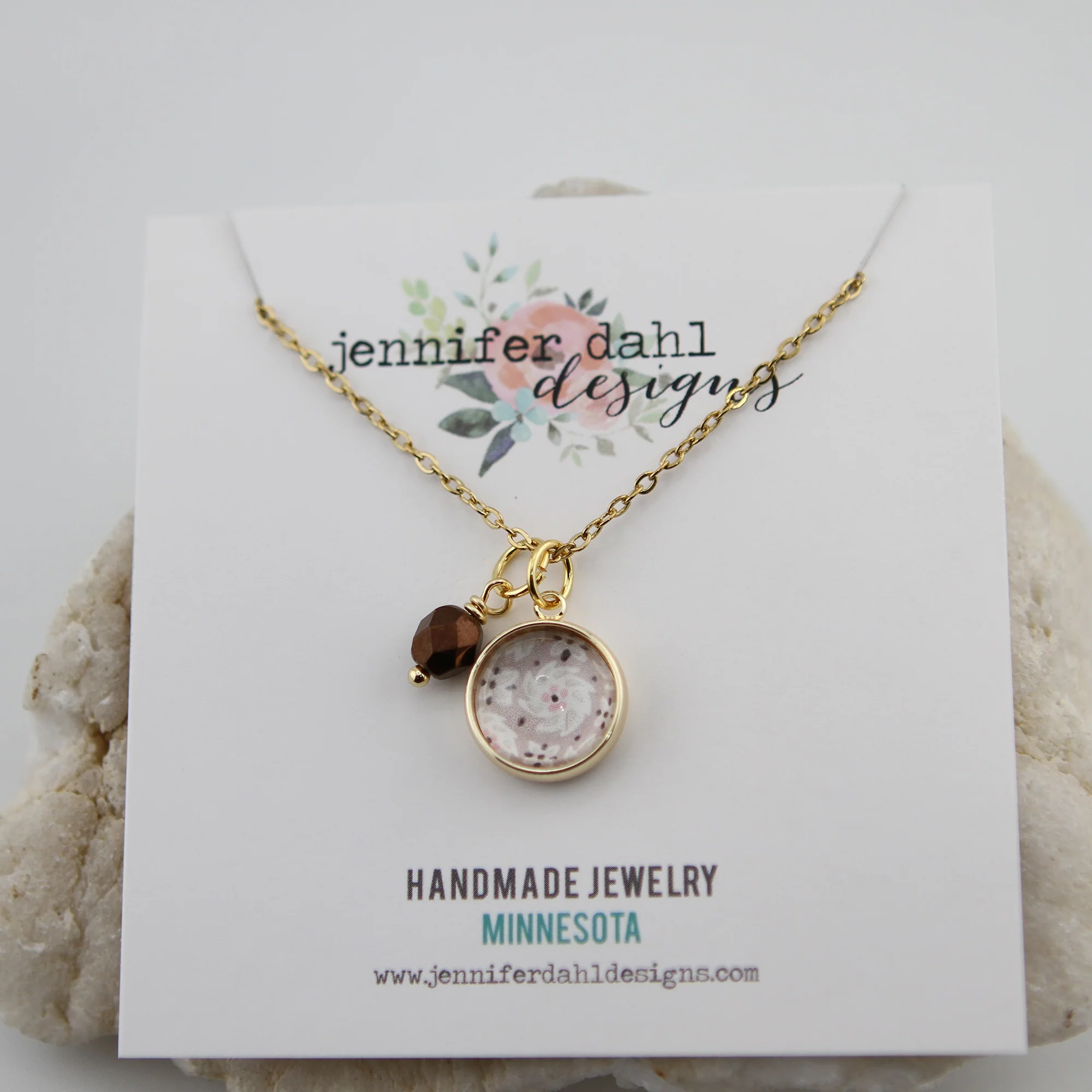 Vintage Wallpaper Cream and Brown Floral Necklace - Image 2