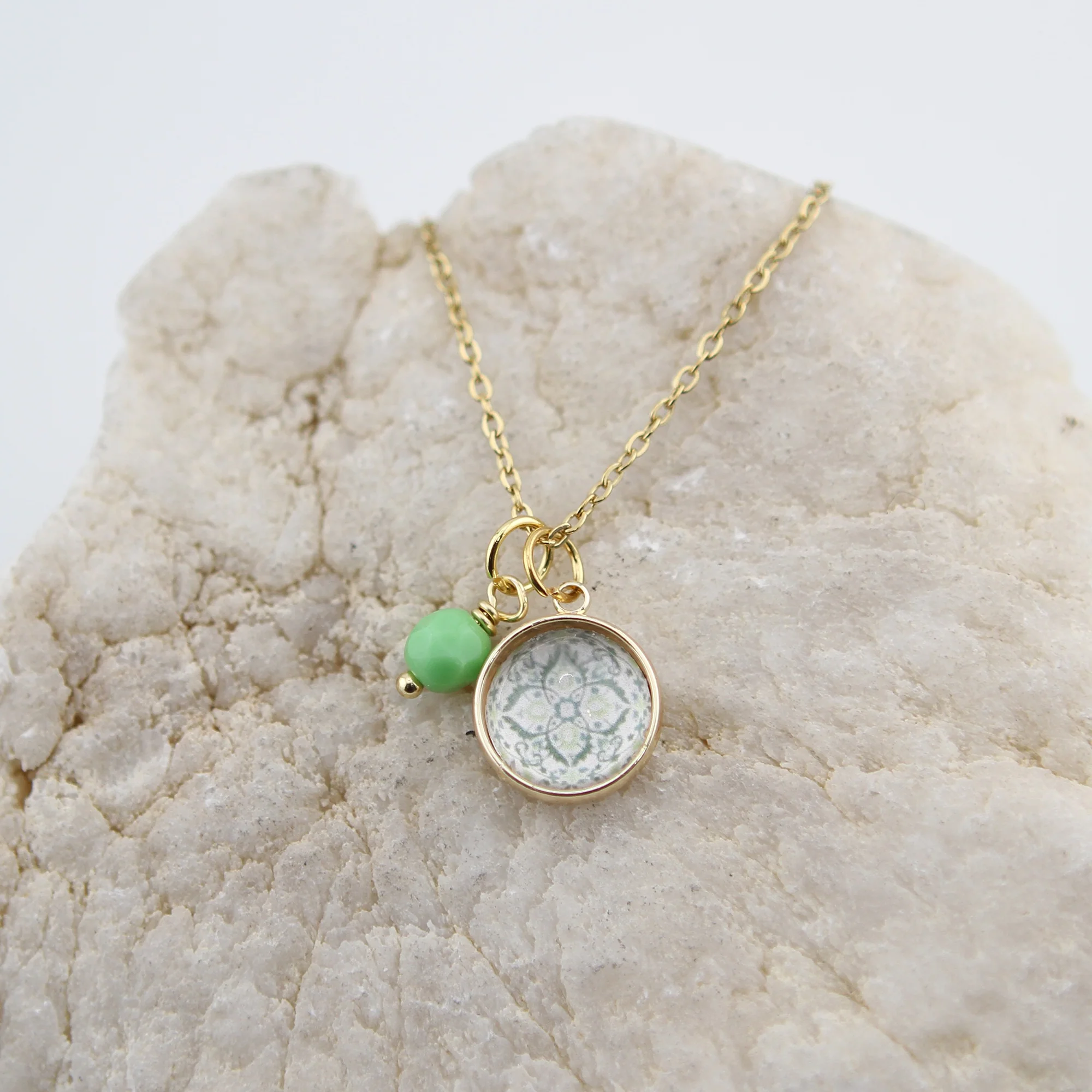 Vintage Wallpaper Green and Blue Medallion Necklace