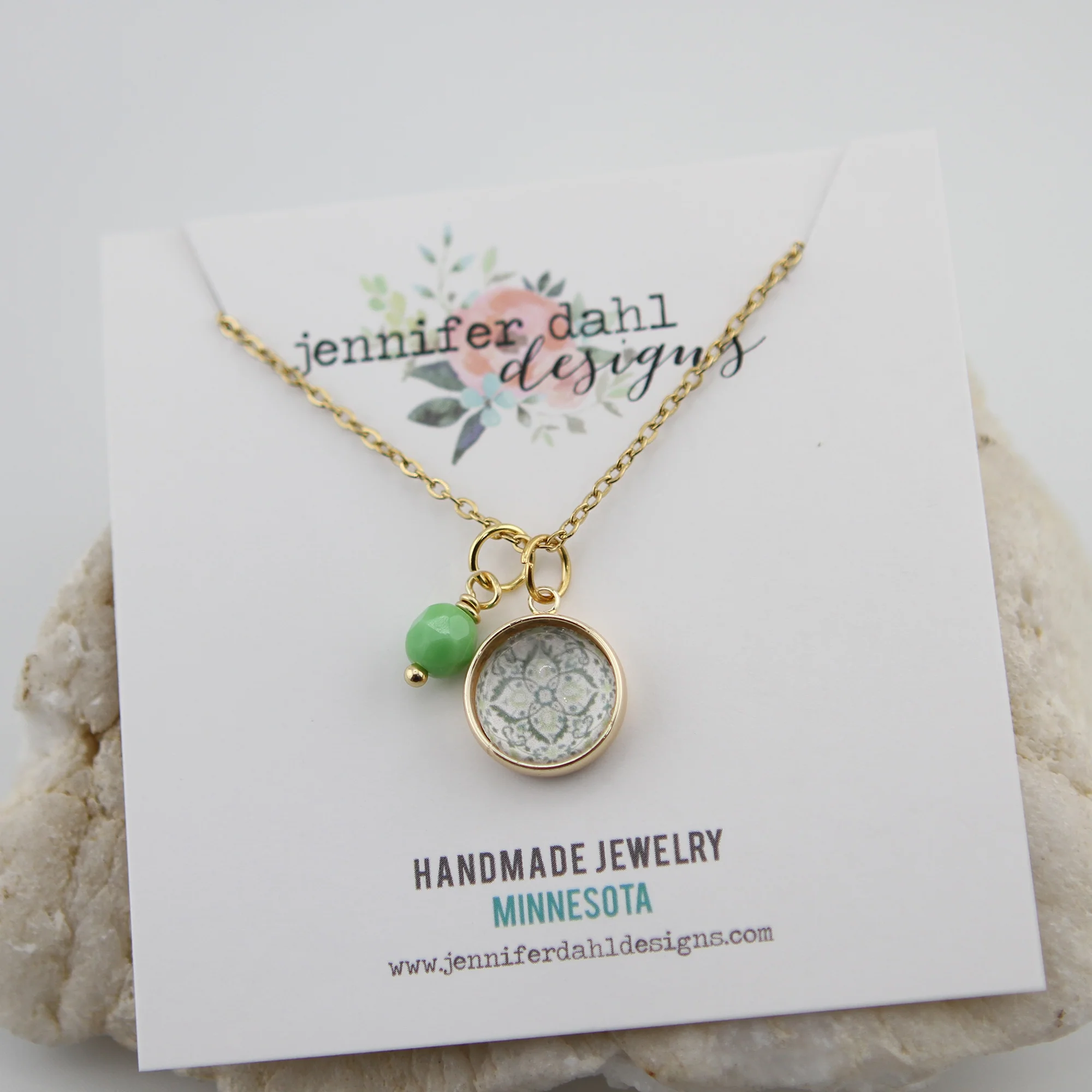Vintage Wallpaper Green and Blue Medallion Necklace - Image 2