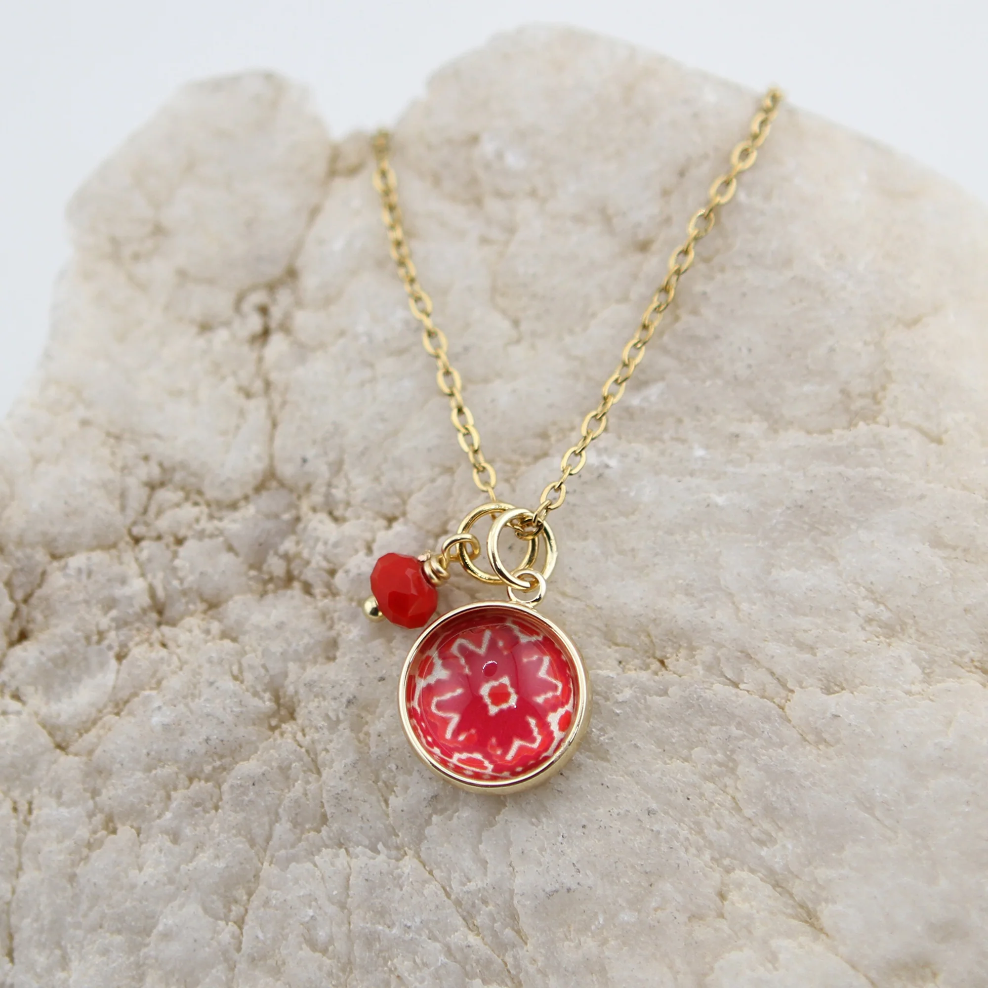 Vintage Wallpaper Red Ikat Necklace