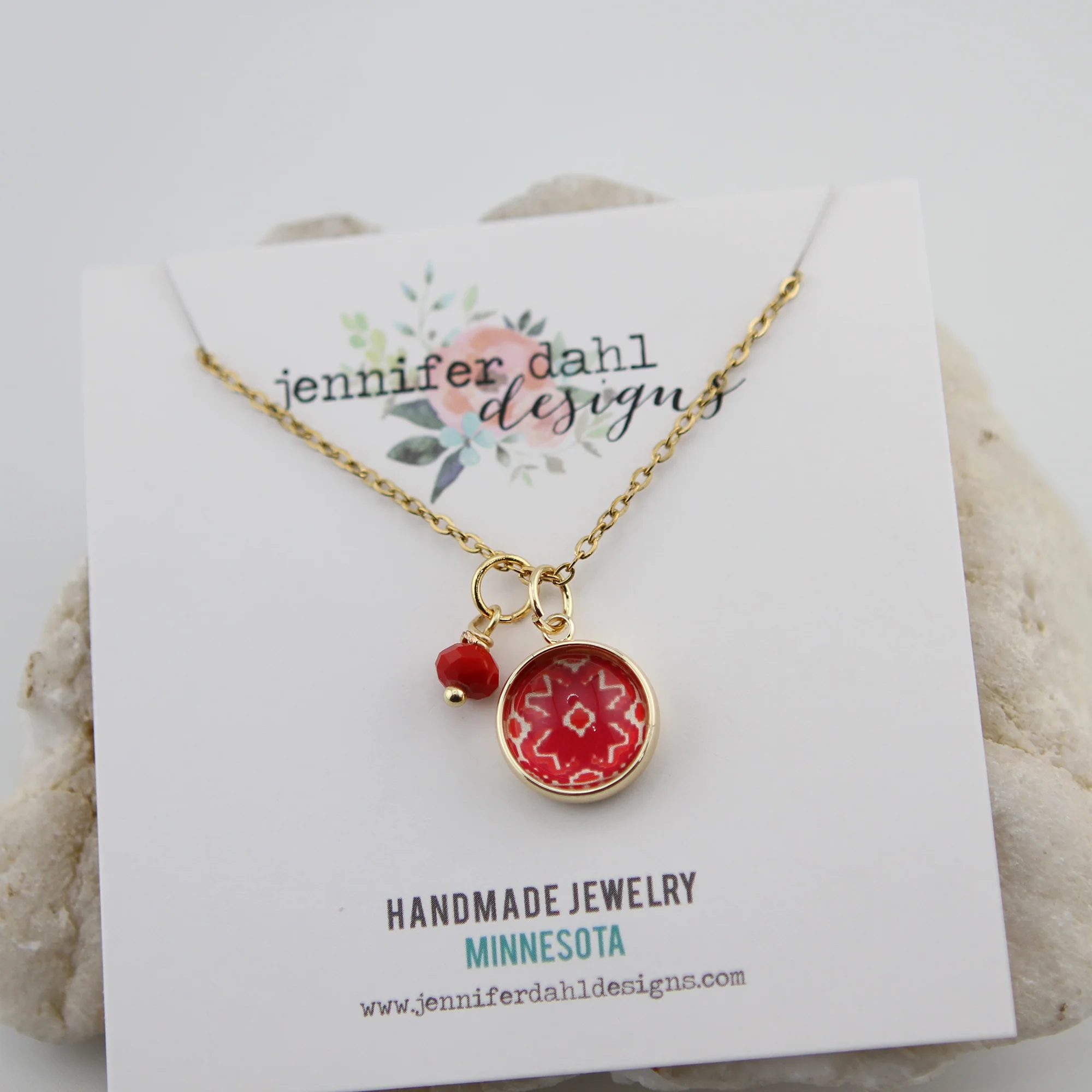 Vintage Wallpaper Red Ikat Necklace - Image 2