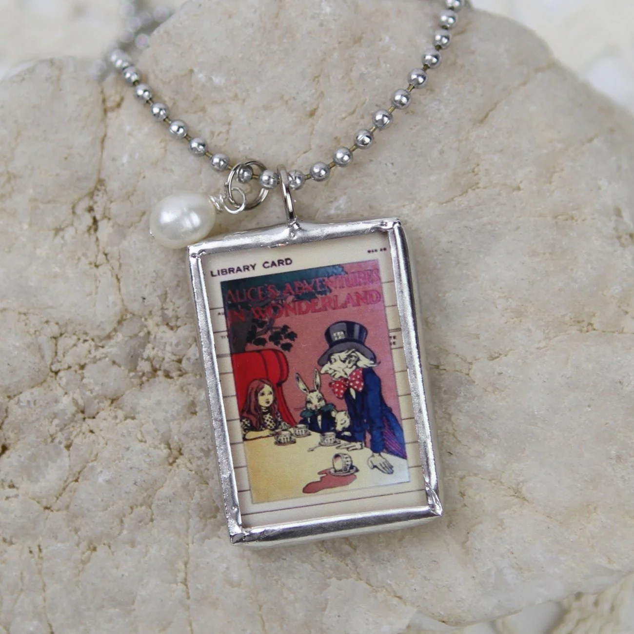 Alice In Wonderland Book Cover Quote Soldered Art Jewelry Charm or Necklace - Image 2