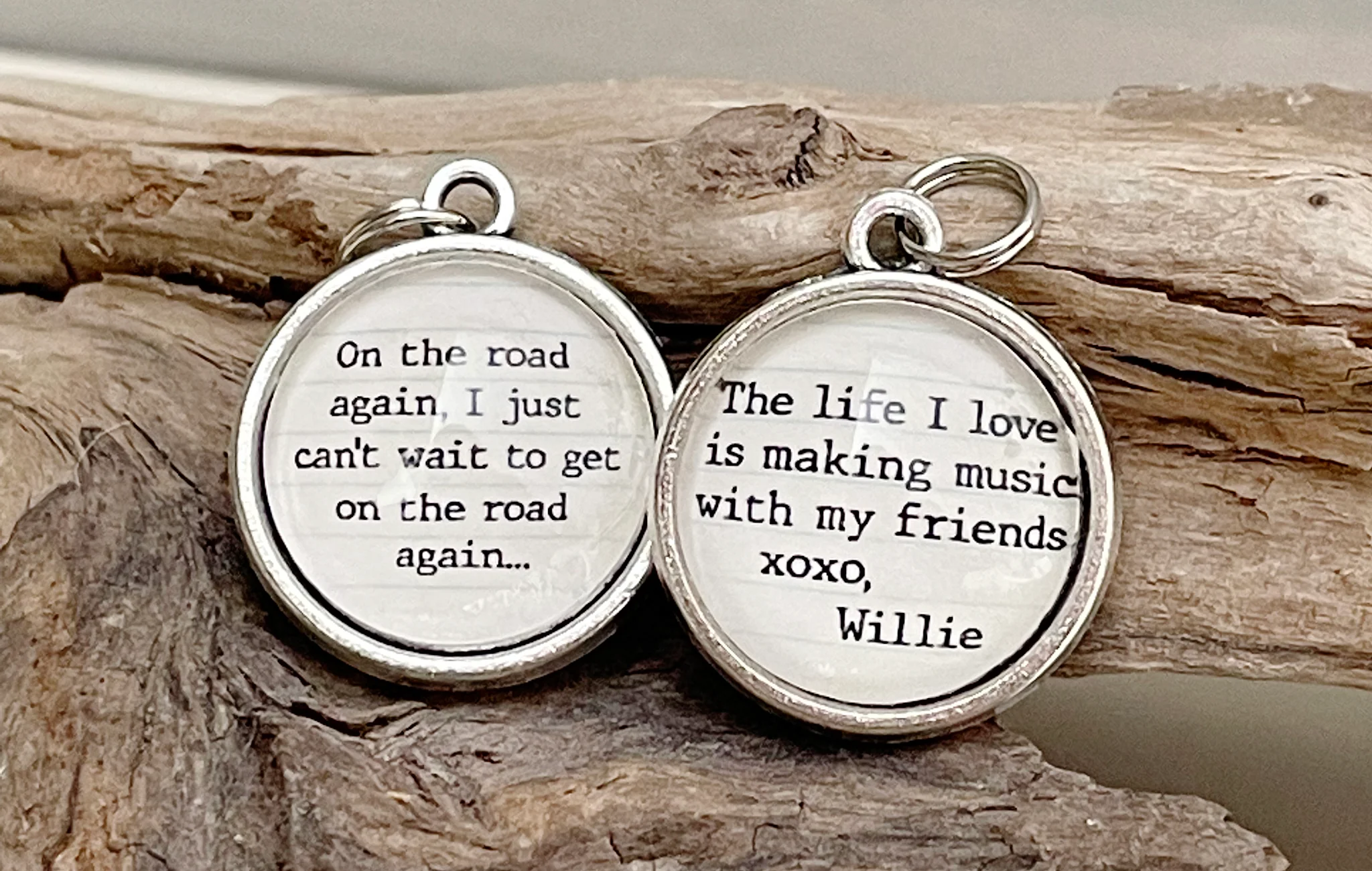On The Road Again Lyric Double Sided Bubble Jewelry Charm